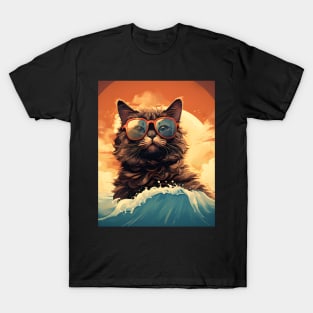 1980's Surf Cat - Retro Vintage Beach Vibes T-Shirt